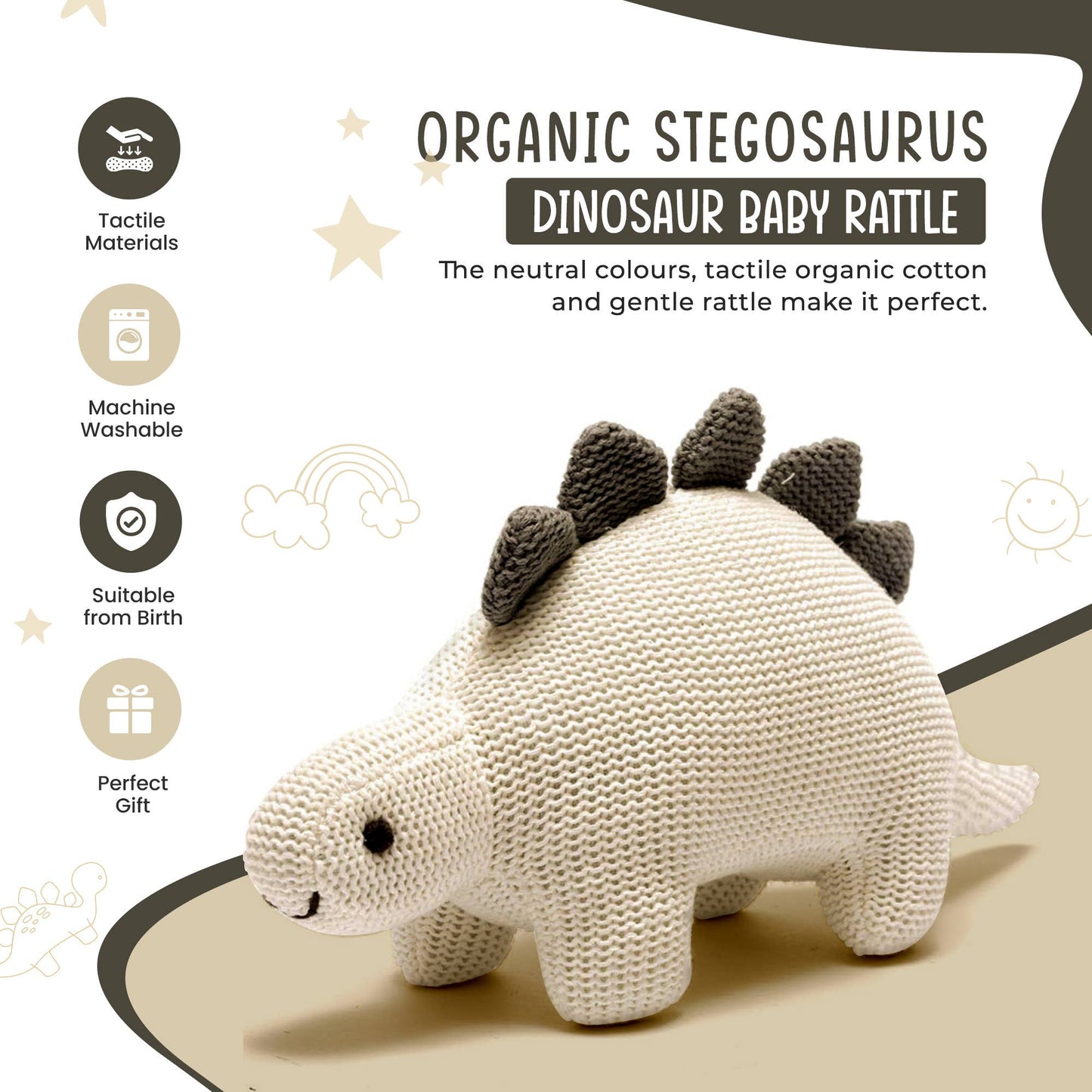 Dinosaurus pletený béžový chrastítko
